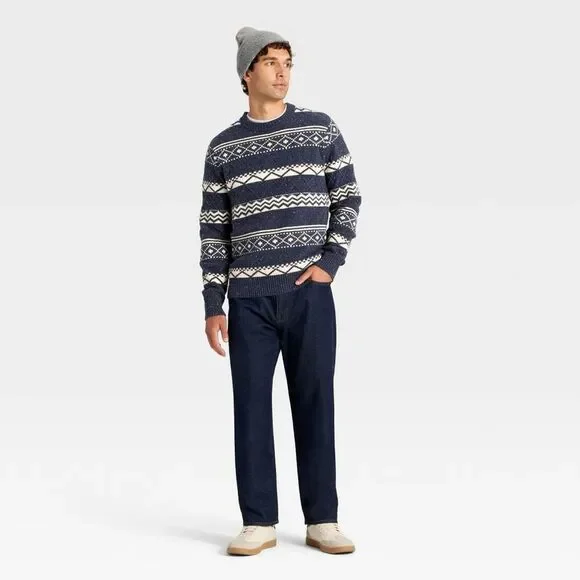 Open Box - Goodfellow & Co - Men's Fair Isle Sweater - Goodfellow &  Navy Blue - Picture 3 of 3